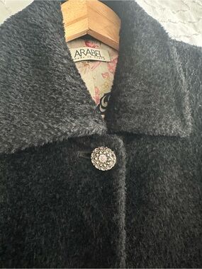 ARABEL Black Alpaca blend Coat with Decorative Button